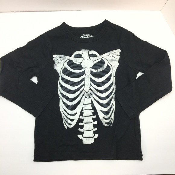 OshKosh Originals Boys Black Long Sleeve Skeleton Graphic Tee Size 5 - Picture 1 of 4